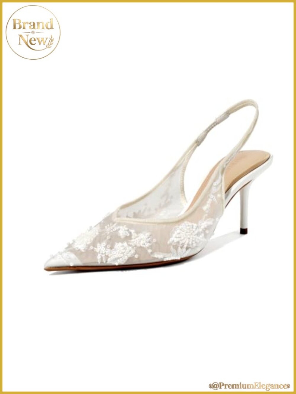 Lace Mesh Kitten Heel Pumps Women's Slingback Wedding Shoes